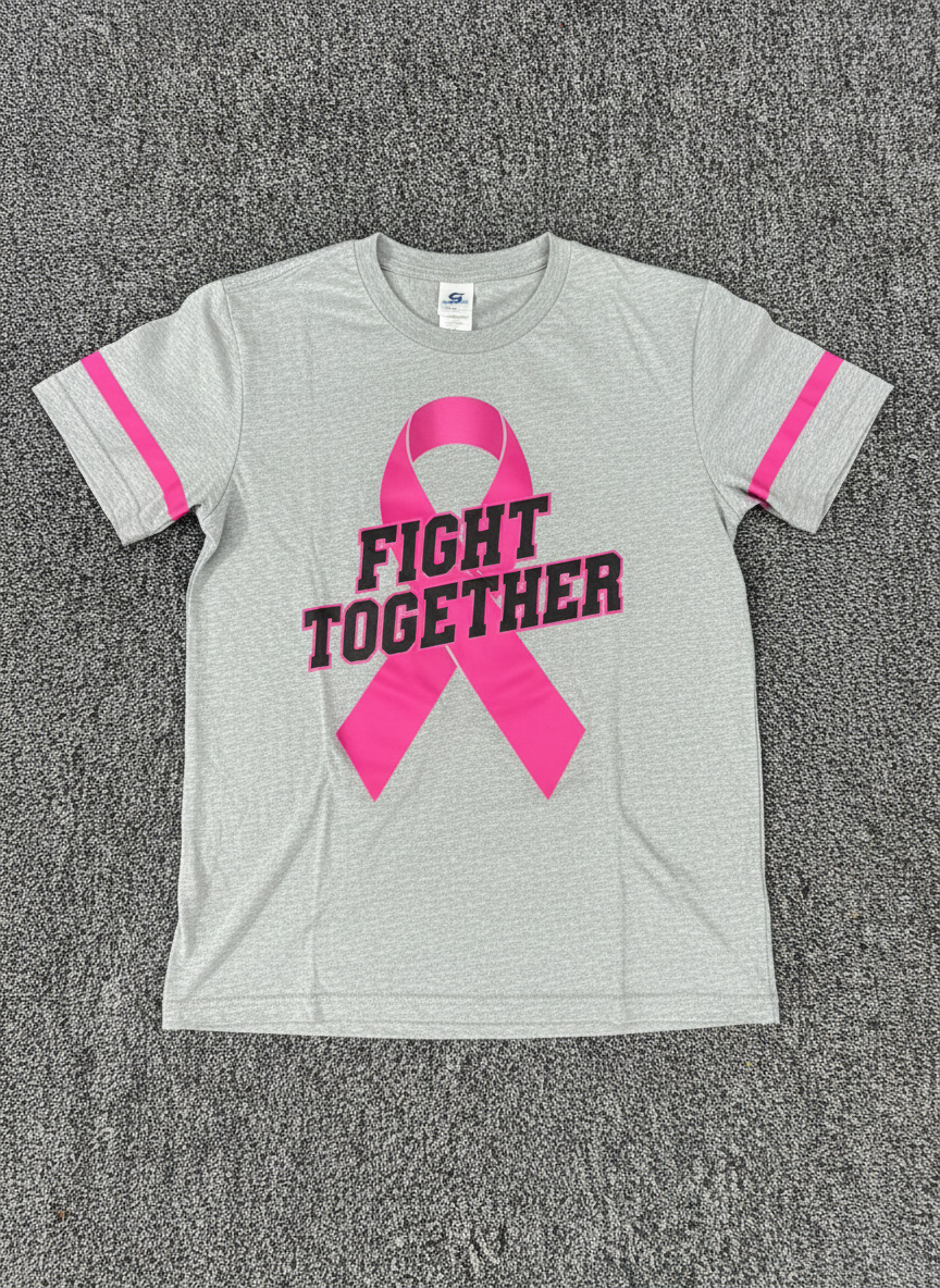 Breast cancer awareness team tee concept with pink ribbon detail