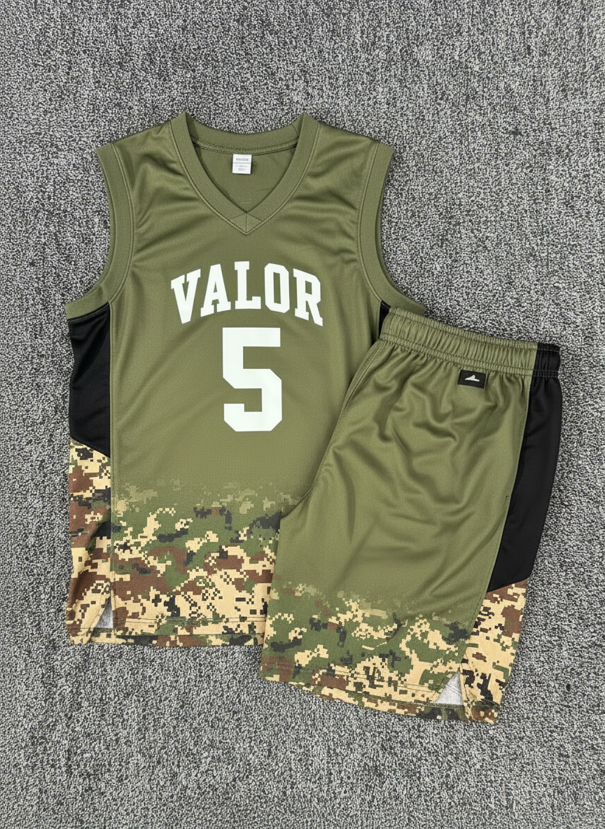 Military appreciation basketball uniform concept with camo trim