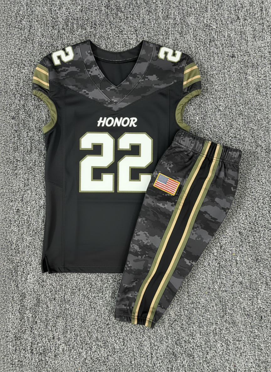 Custom salute to service football jersey concept with digital camo accents